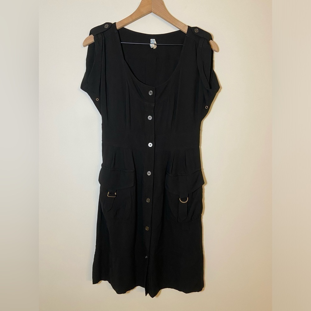 Maeve Anthropologie Black Button Up Pocket Dress Women’s Size 6 goth, emo,